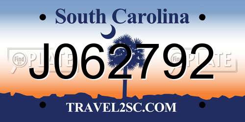 J062792 South Carolina License Plate