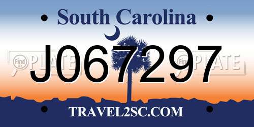 J067297 South Carolina License Plate