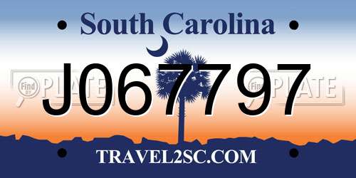 J067797 South Carolina License Plate