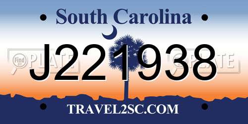 J221938 South Carolina License Plate