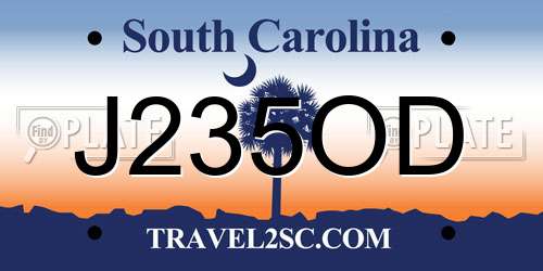 J235OD South Carolina License Plate
