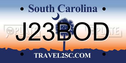 J23BOD South Carolina License Plate