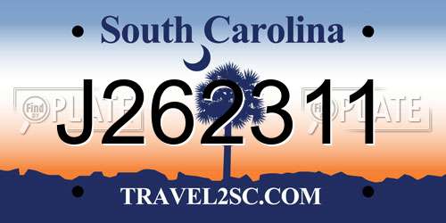 J262311 South Carolina License Plate