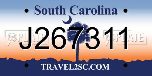J267311 South Carolina License Plate