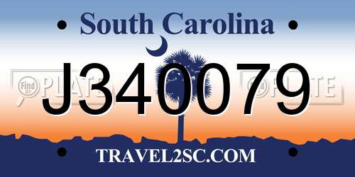 J340079 South Carolina License Plate