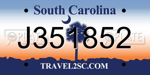 J351852 South Carolina License Plate