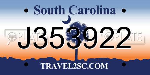 J353922 South Carolina License Plate