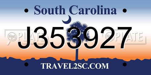J353927 South Carolina License Plate