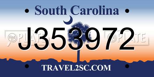J353972 South Carolina License Plate