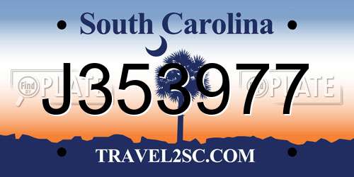 J353977 South Carolina License Plate