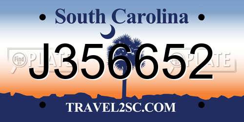 J356652 South Carolina License Plate