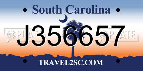 J356657 South Carolina License Plate