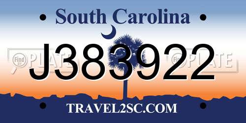 J383922 South Carolina License Plate