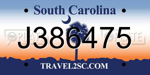 J386475 South Carolina License Plate