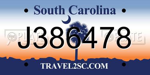 J386478 South Carolina License Plate
