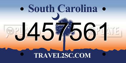 J457561 South Carolina License Plate