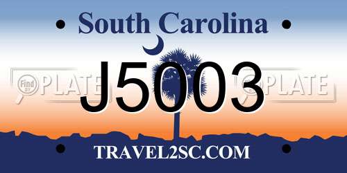 J5003 South Carolina License Plate
