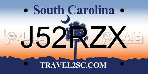 J52RZX South Carolina License Plate