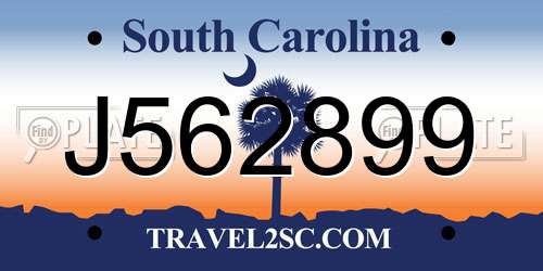 J562899 South Carolina License Plate