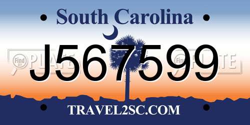 J567599 South Carolina License Plate