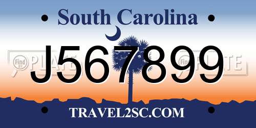 J567899 South Carolina License Plate