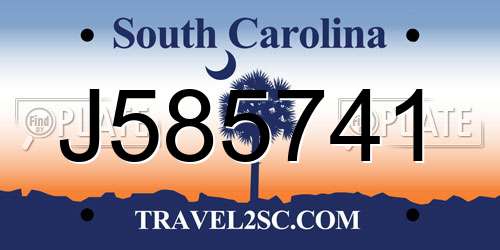 J585741 South Carolina License Plate