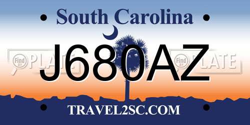 J680AZ South Carolina License Plate