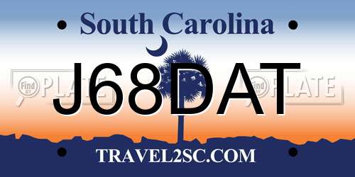 J68DAT South Carolina License Plate