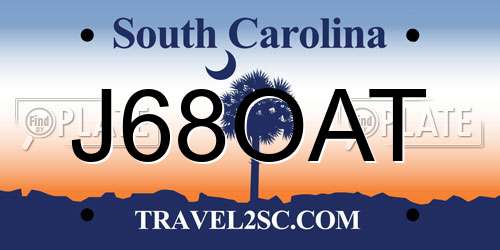 J68OAT South Carolina License Plate