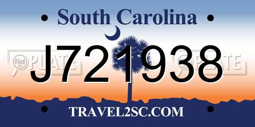 J721938 South Carolina License Plate