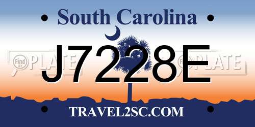 J7228E South Carolina License Plate