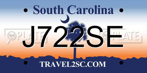 J722SE South Carolina License Plate