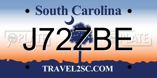 J72ZBE South Carolina License Plate