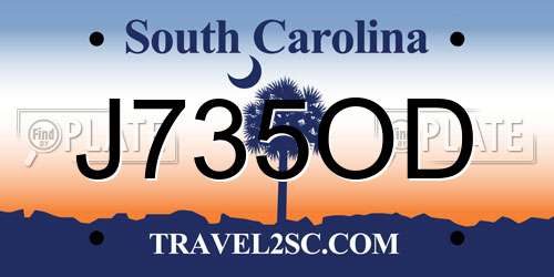 J735OD South Carolina License Plate