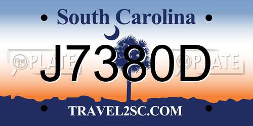 J7380D South Carolina License Plate