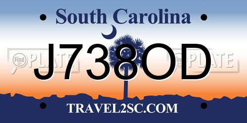 J738OD South Carolina License Plate