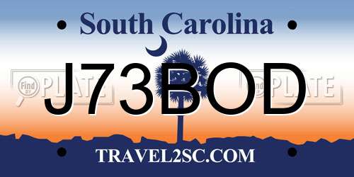J73BOD South Carolina License Plate
