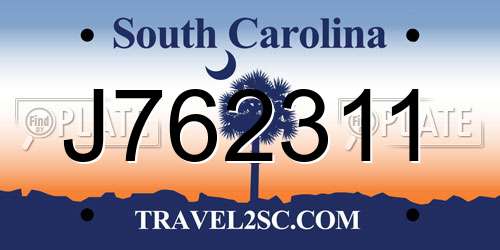 J762311 South Carolina License Plate
