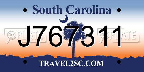 J767311 South Carolina License Plate