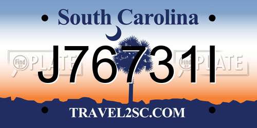 J76731I South Carolina License Plate