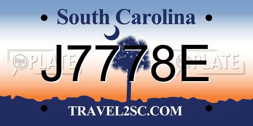 J7778E South Carolina License Plate