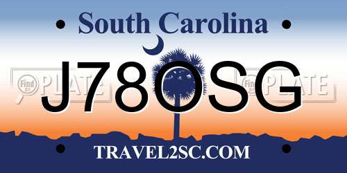 J78OSG South Carolina License Plate
