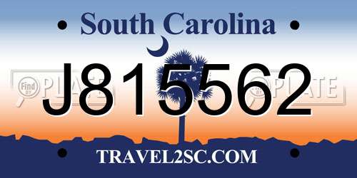 J815562 South Carolina License Plate