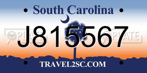 J815567 South Carolina License Plate