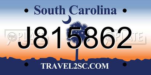 J815862 South Carolina License Plate