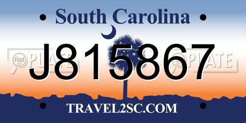 J815867 South Carolina License Plate