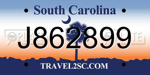 J862899 South Carolina License Plate