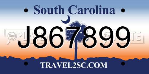 J867899 South Carolina License Plate