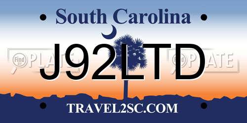 J92LTD South Carolina License Plate