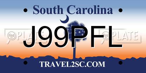 J99PFL South Carolina License Plate